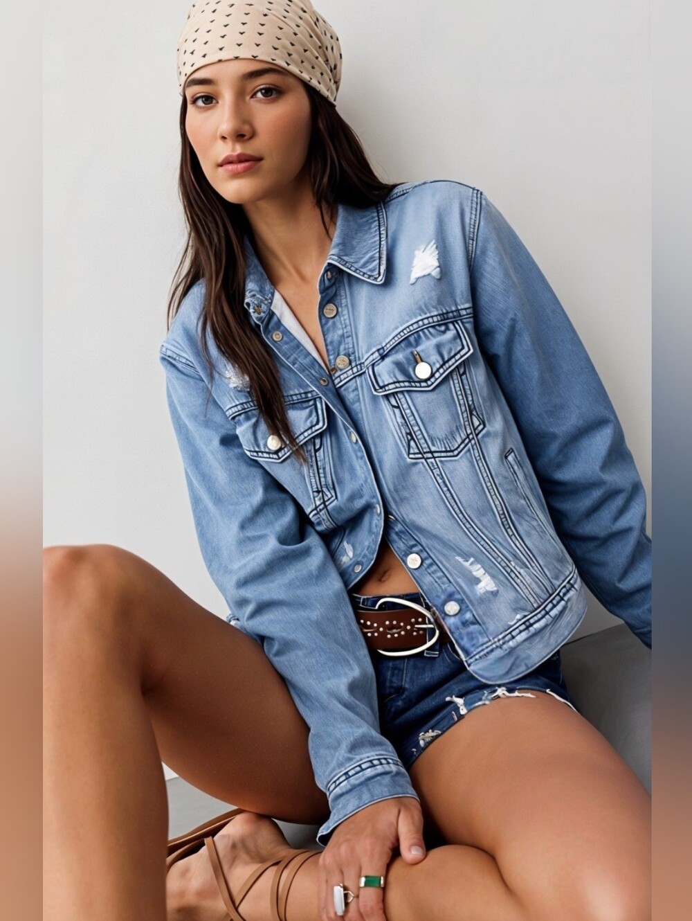 NWT Maurices Light Blue Distressed Goldie Blues Oversized Crop Jean Jacket